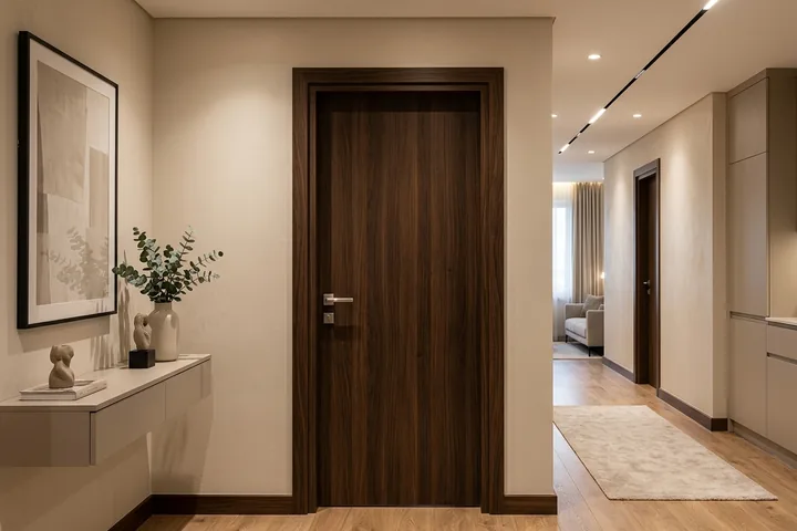 Apartment hallway with WPC door frames and doors