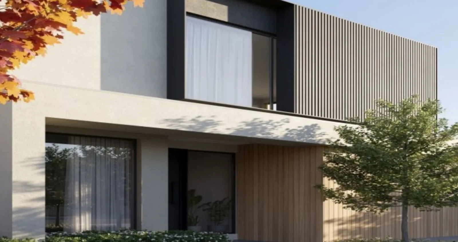 Bungalow facade with WPC exterior louvers