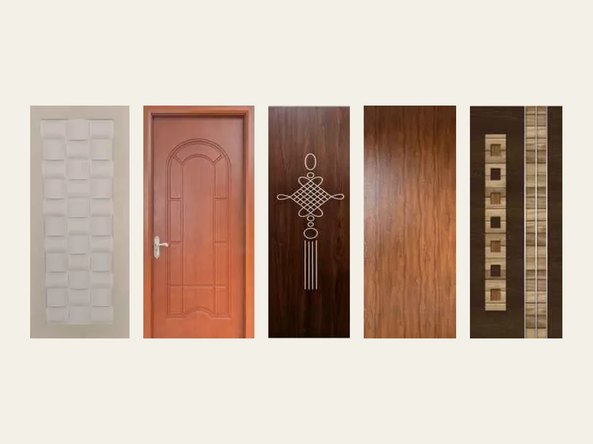 Five Green Plastwood WPC solid doors in different finishes