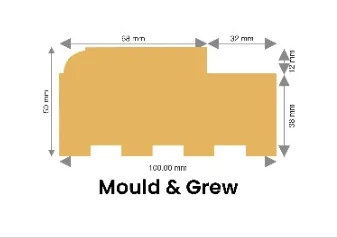WPC chaukhat 100 × 50 mm Mould & Groove profile drawing with dimensions