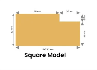 WPC chaukhat 100 × 50 mm Square profile drawing with dimensions