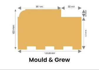 WPC chaukhat 100 × 63 mm Mould & Groove profile drawing with dimensions