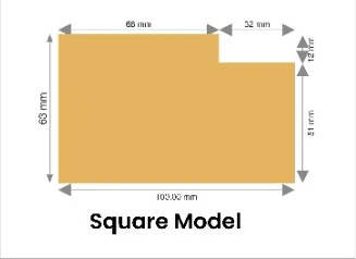 WPC chaukhat 100 × 63 mm Square profile drawing with dimensions