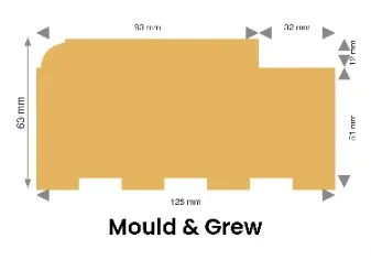 WPC chaukhat 125 × 63 mm Mould & Groove profile drawing with dimensions