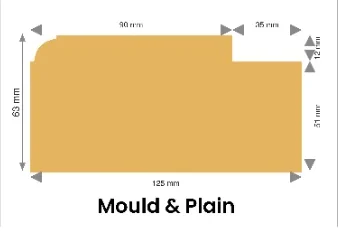 WPC chaukhat 125 × 63 mm Mould & Plain profile drawing with dimensions