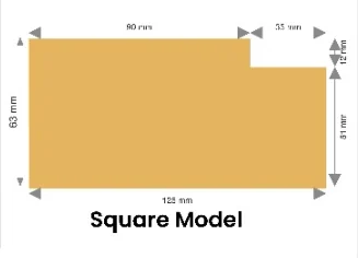 WPC chaukhat 125 × 63 mm Square profile drawing with dimensions