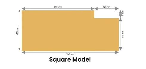 WPC chaukhat 150 × 63 mm Square profile drawing with dimensions