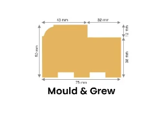 Mould & Groove chaukhat profile drawing, 75 × 50 mm